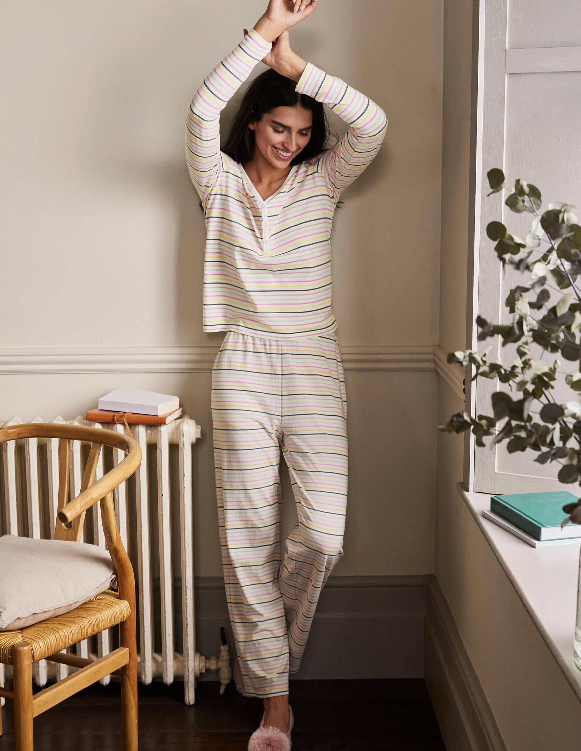 Haut de pyjama Emma à manches longues-Rayé citron pâle et bruyère-4