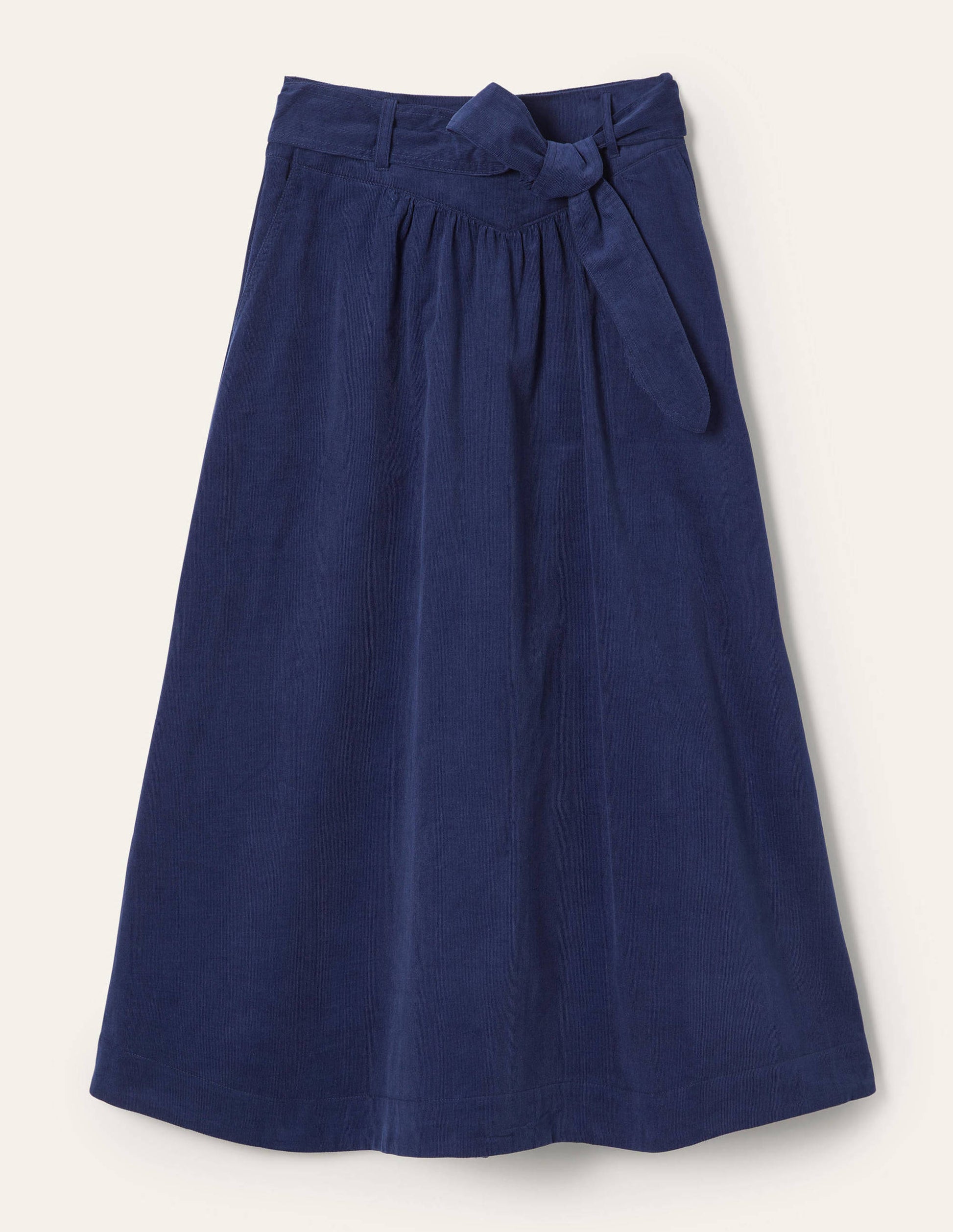 Jupe mi-longue en velours côtelé nouée à la taille-Bleu nuit-5