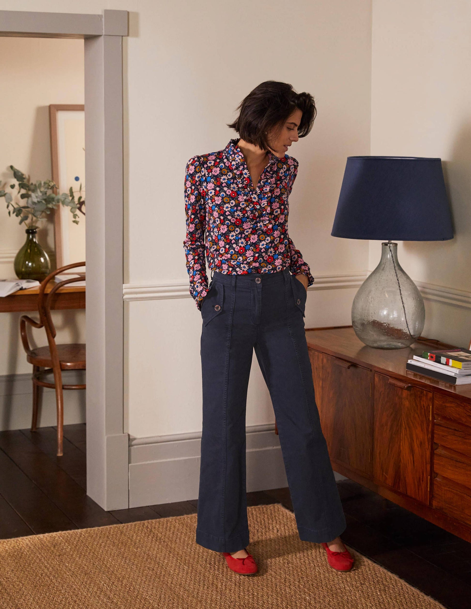 Pantalon chino large-Bleu marine-1