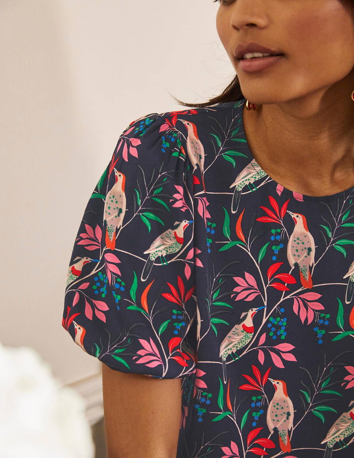 Adriana Oberteil mit Puffärmeln-Französisches Navy/Beere, Vogel