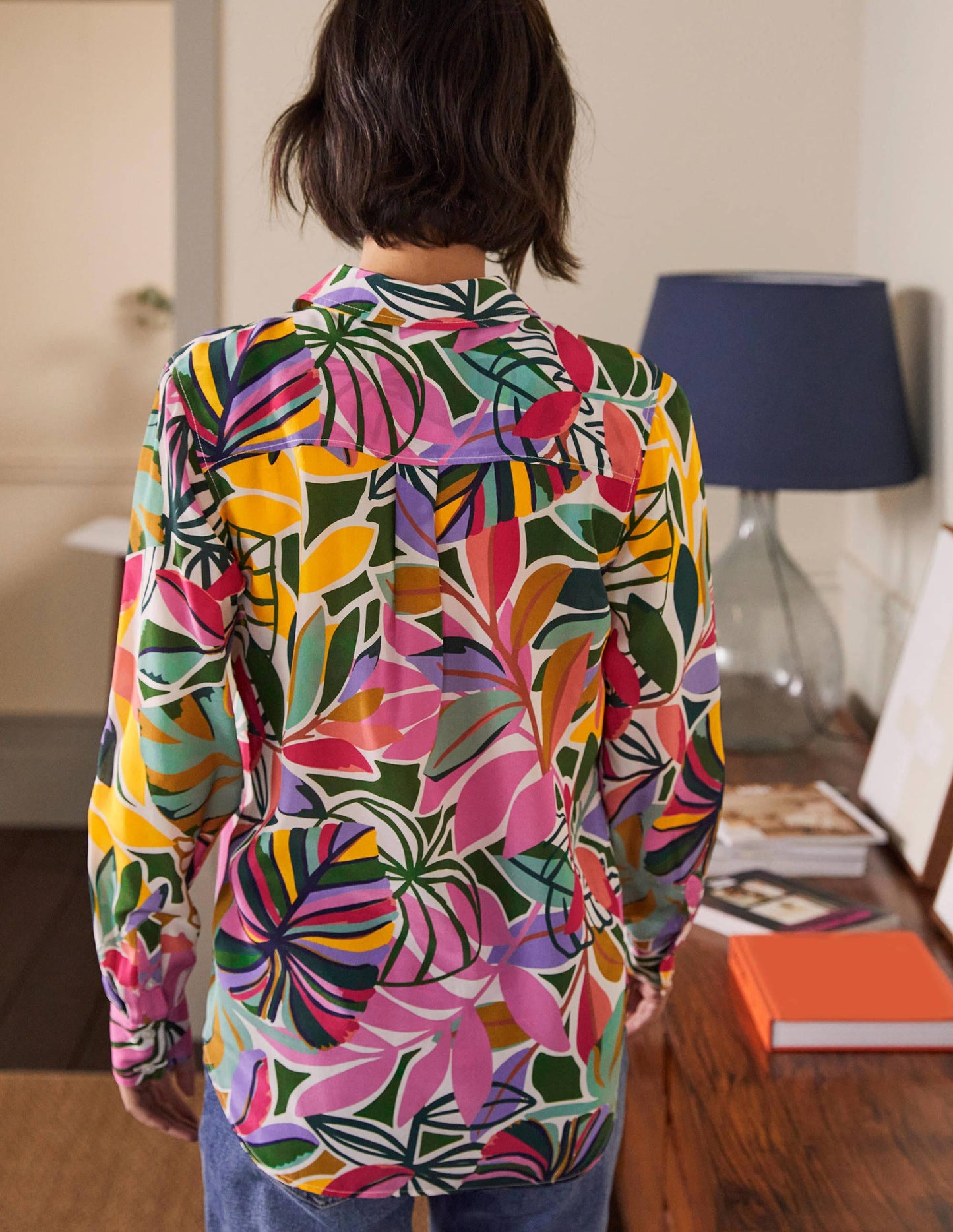 Seidenhemd-Naturweiß, Tropische Palmen