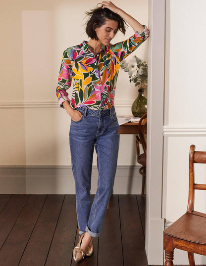 Seidenhemd-Naturweiß, Tropische Palmen-4