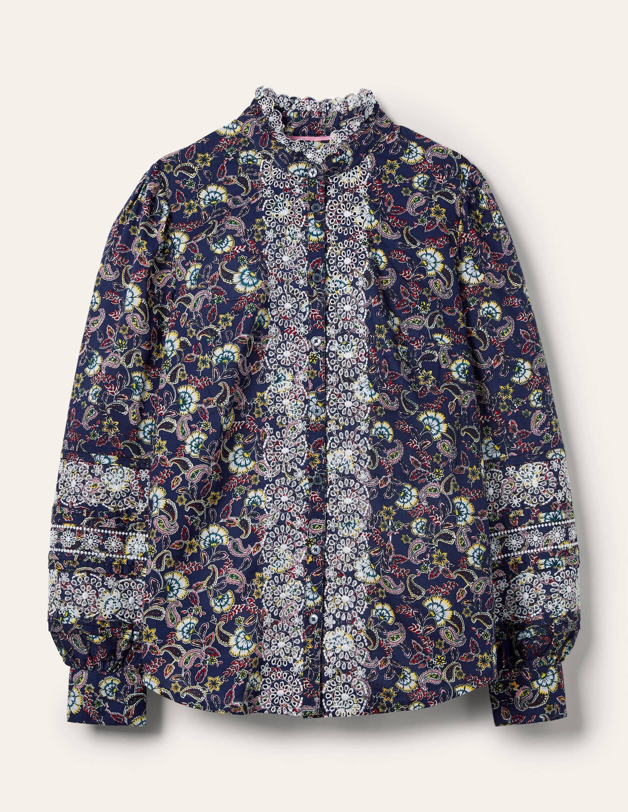 Blouse en coton à broderie anglaise-Bleu marine foncé, motif floral exotique - Image 6