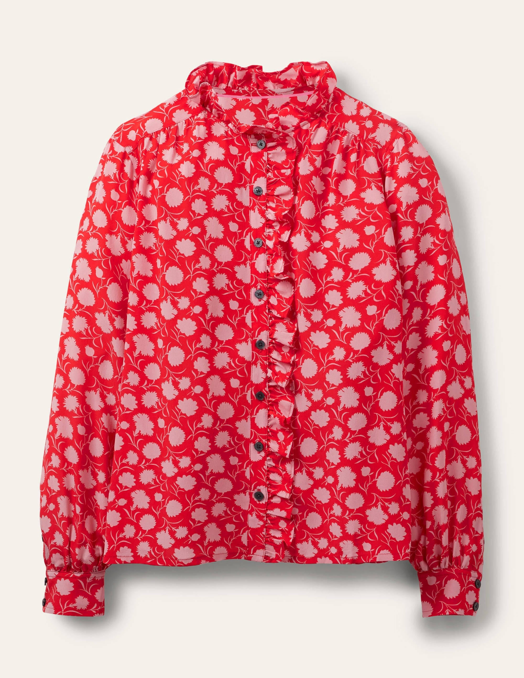 Blouse volantée en soie à col montant-Poppadew, motif Leafy Bud - Image 7