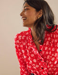 Blouse volantée en soie à col montant-Poppadew, motif Leafy Bud