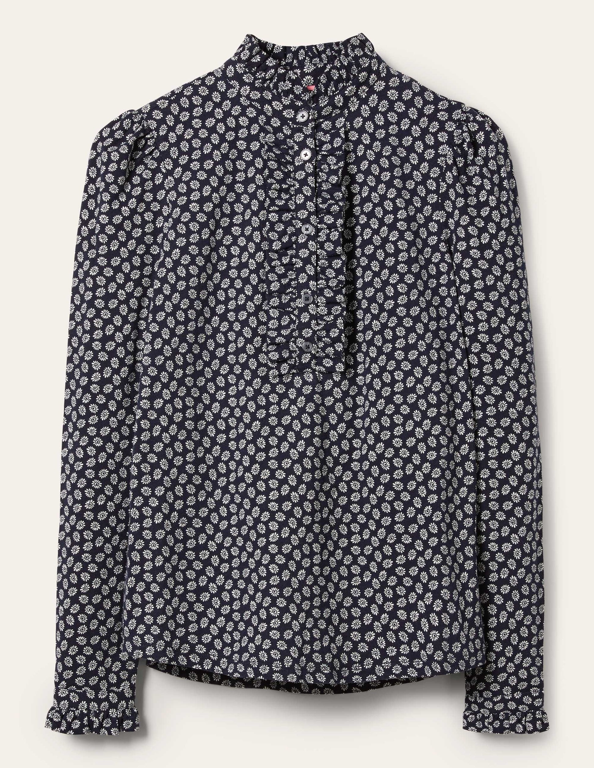 Jerseyoberteil mit Rüschen vorn-Französisches Navy, Gänseblümchen-5