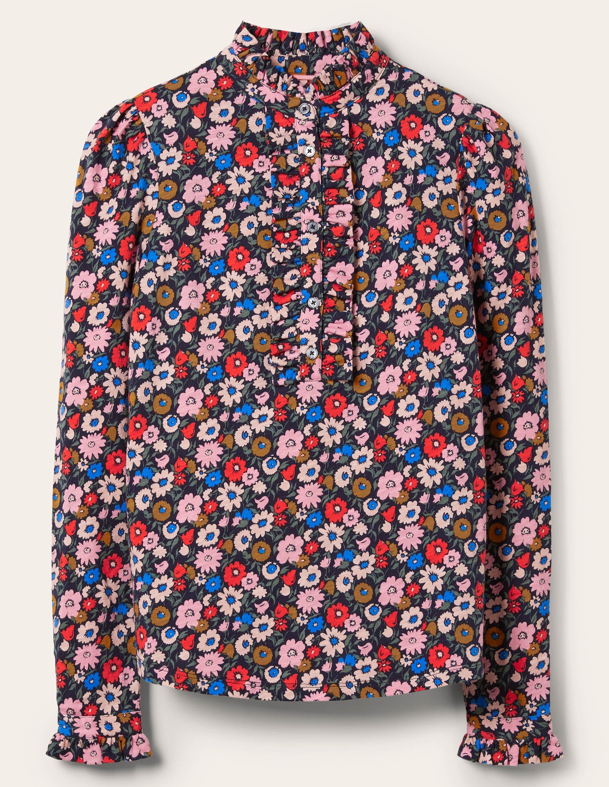Jerseyoberteil mit Rüschen vorn-Französisches Navy, Elegante Blüten - Image 5
