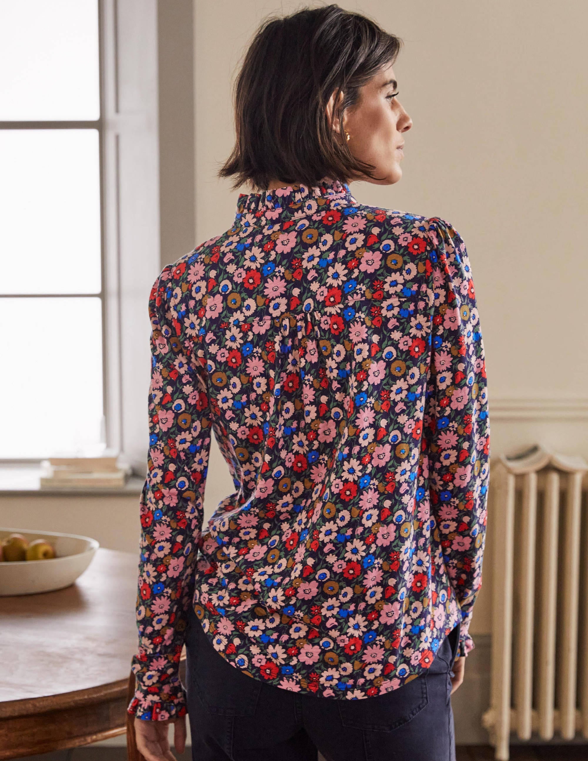 Jerseyoberteil mit Rüschen vorn-Französisches Navy, Elegante Blüten - Image 3