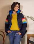 Wendbare Steppjacke-Navy/Marokkoblau, Gestreift
