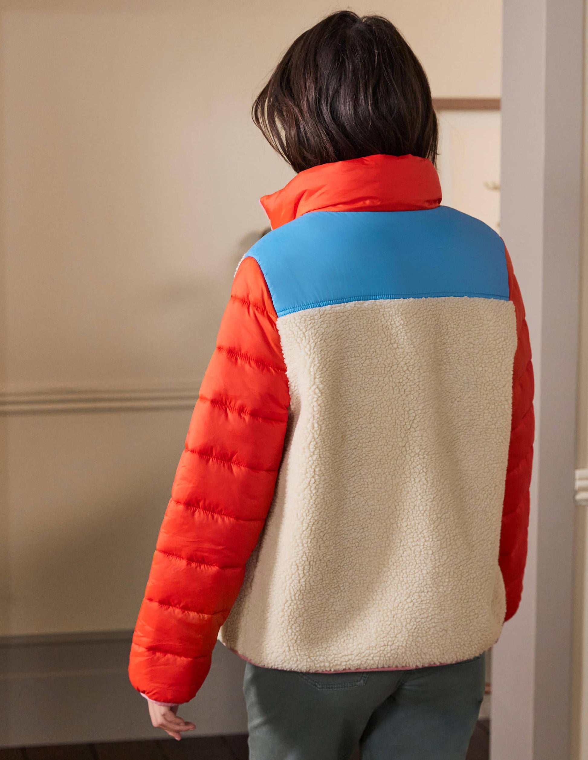 Steppjacke aus Borgmischgewebe-Ecru/Feuerwerkskörperrot-3