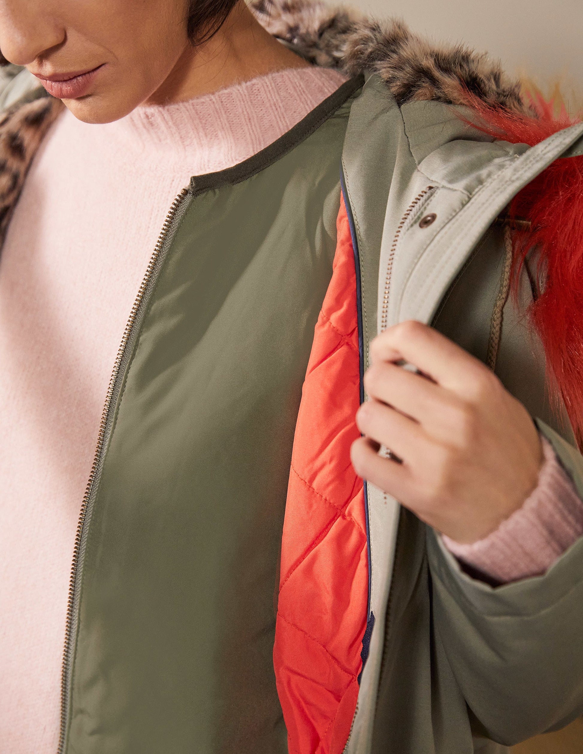 Wasserdichter Parka mit Kunstfell-Klassisches Khaki-2