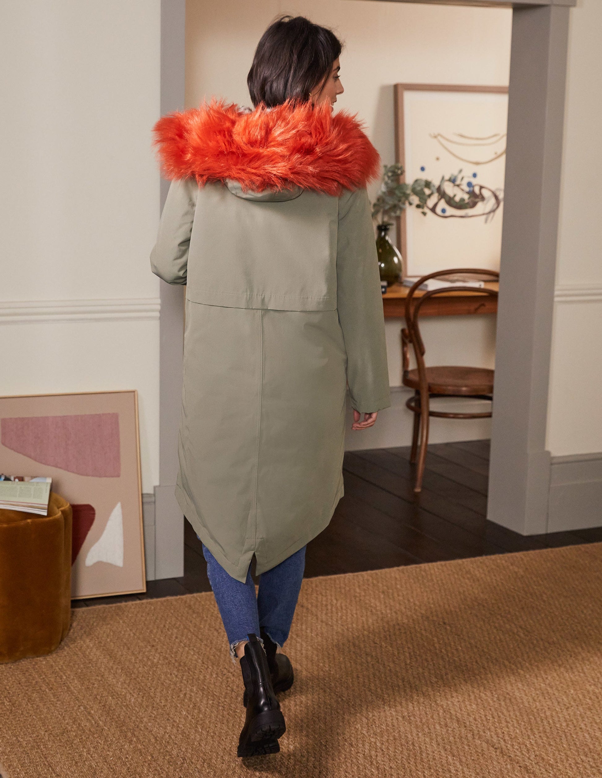 Wasserdichter Parka mit Kunstfell-Klassisches Khaki-3