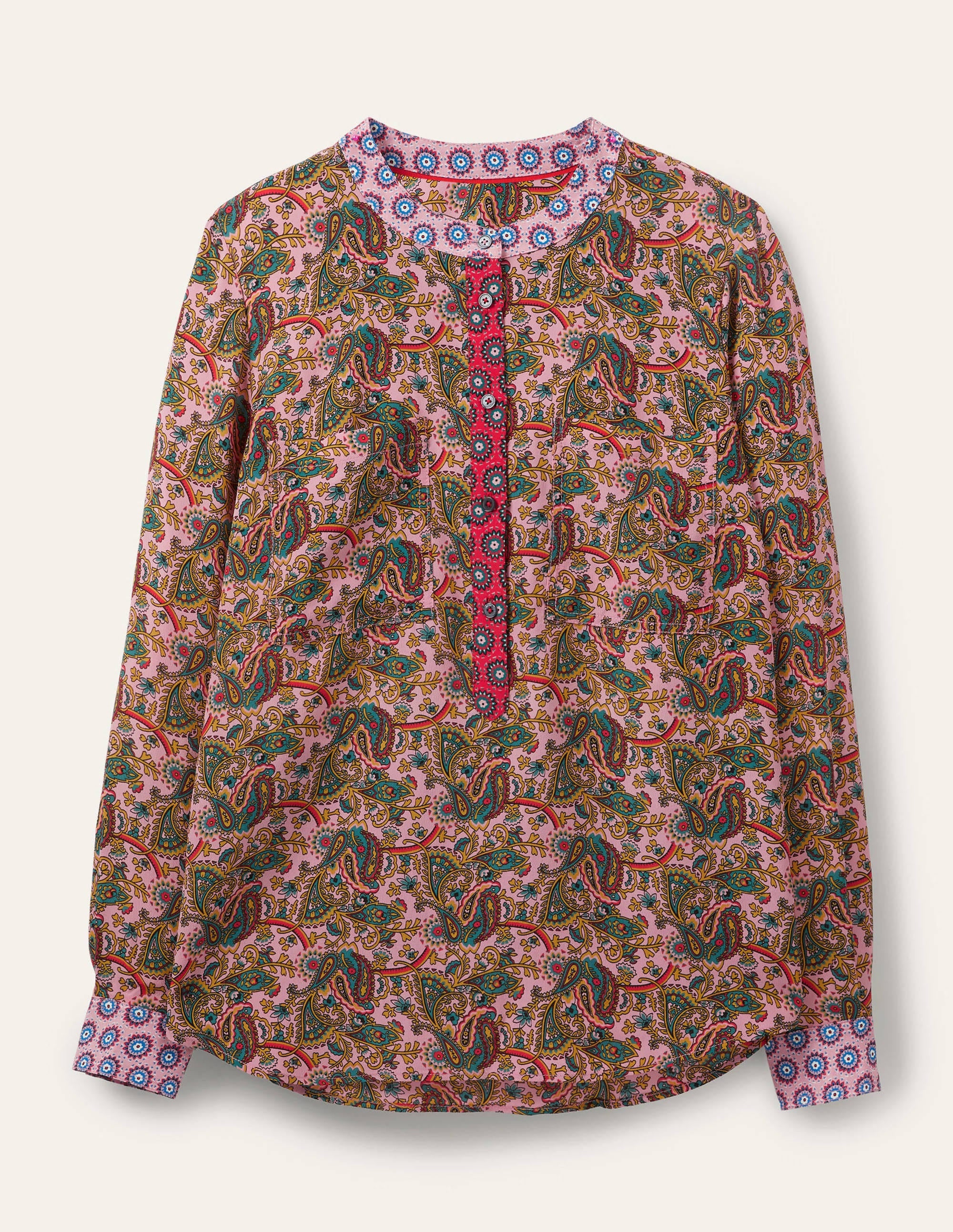 Blouse sans col en soie-Rose formica - Image 6