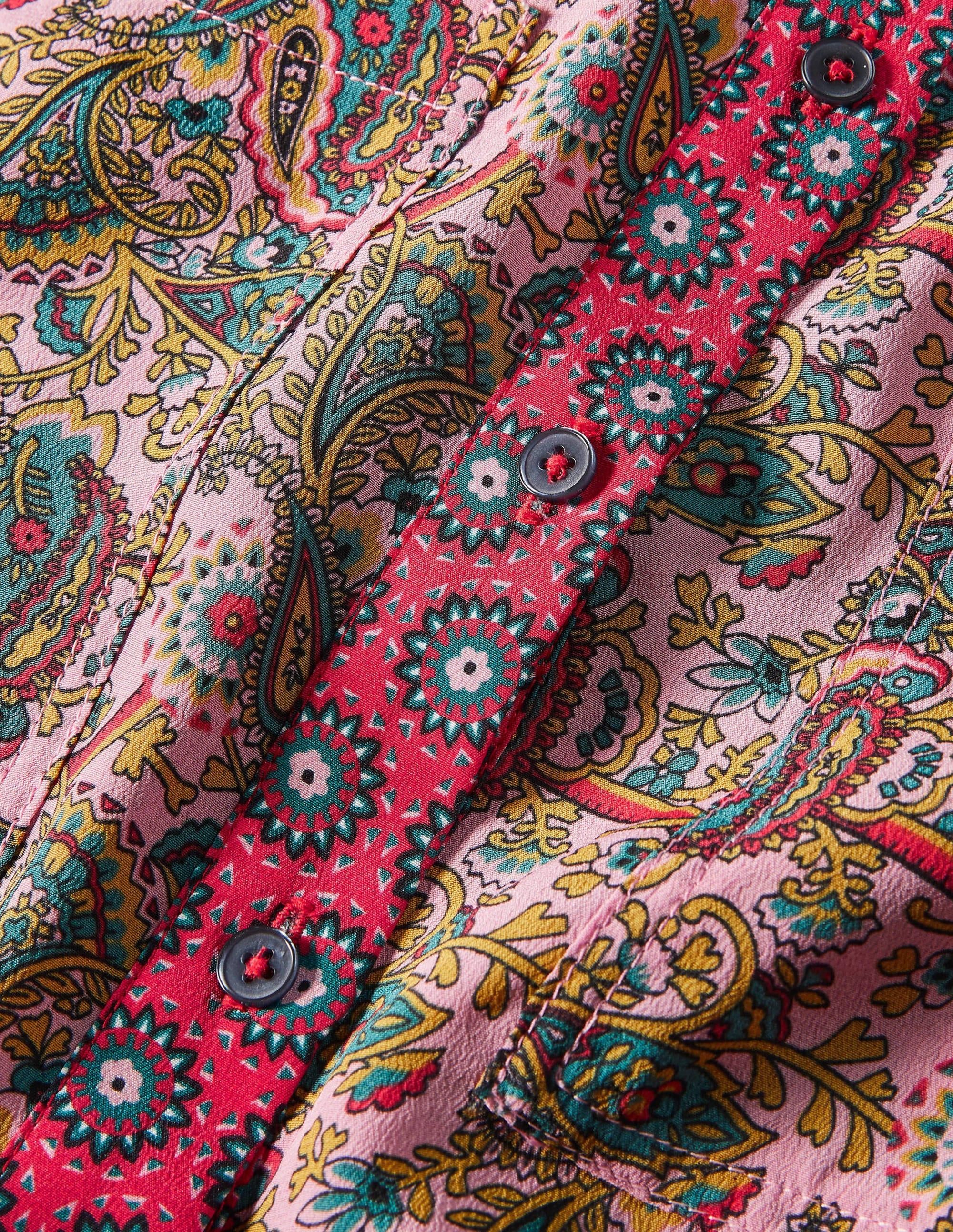 Blouse sans col en soie-Rose formica - Image 7