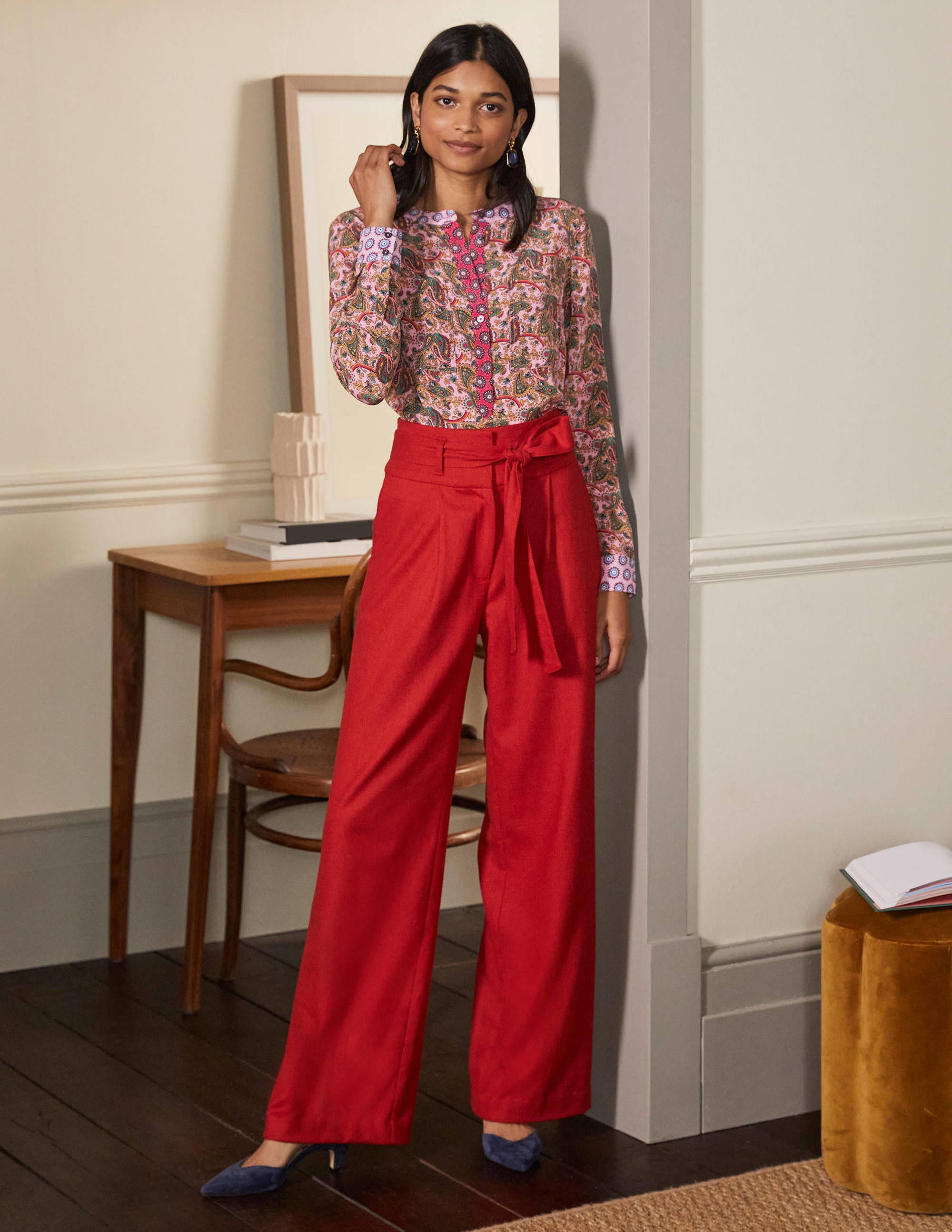 Blouse sans col en soie-Rose formica - Image 3