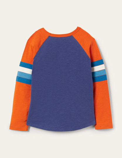 T-shirt à manches raglan-Bleu tribord/orange