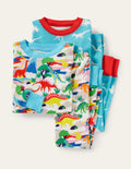 Snug Twin Pack Long Pyjamas-Ivory Multi Dino Sunset