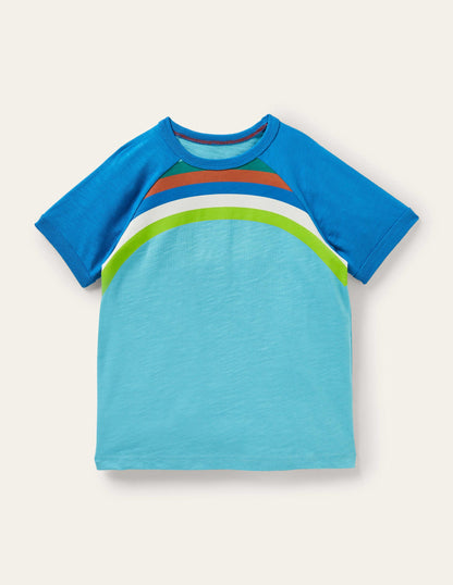 Raglan-T-Shirt in Blockfarben-Wasserblau, Regenbogen