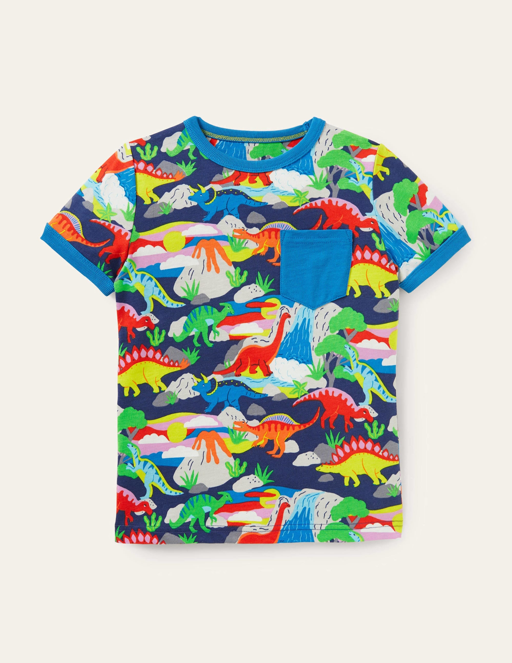 Gemustertes T-Shirt mit Hals- und Ärmelbündchen-Bunt, Dinosaurier - Image 1