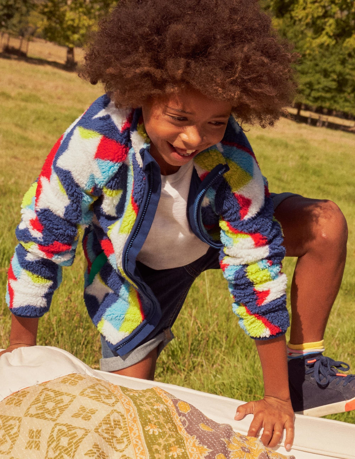 Blue Star Print Zip-up Fleece Jacket-Segelblau, Sternschnuppe - Image 6