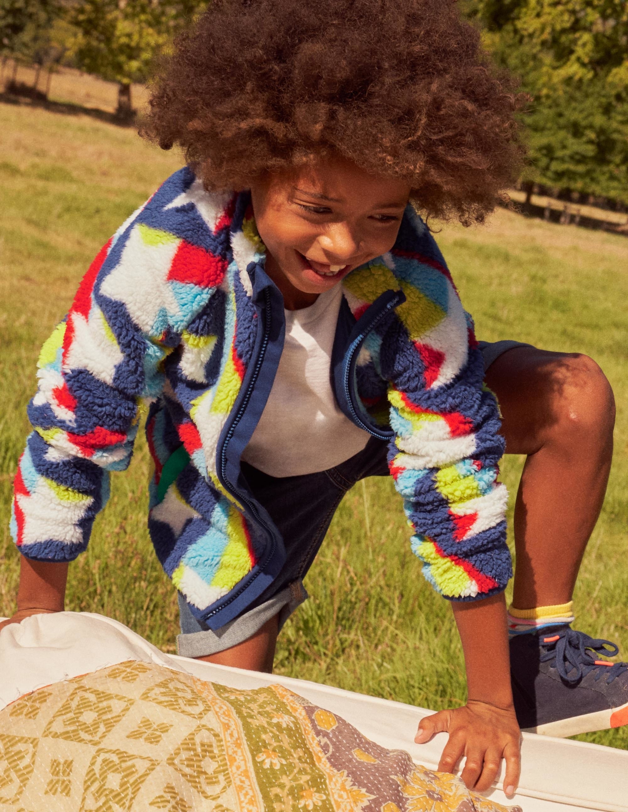 Blue Star Print Zip-up Fleece Jacket-Segelblau, Sternschnuppe - Image 9