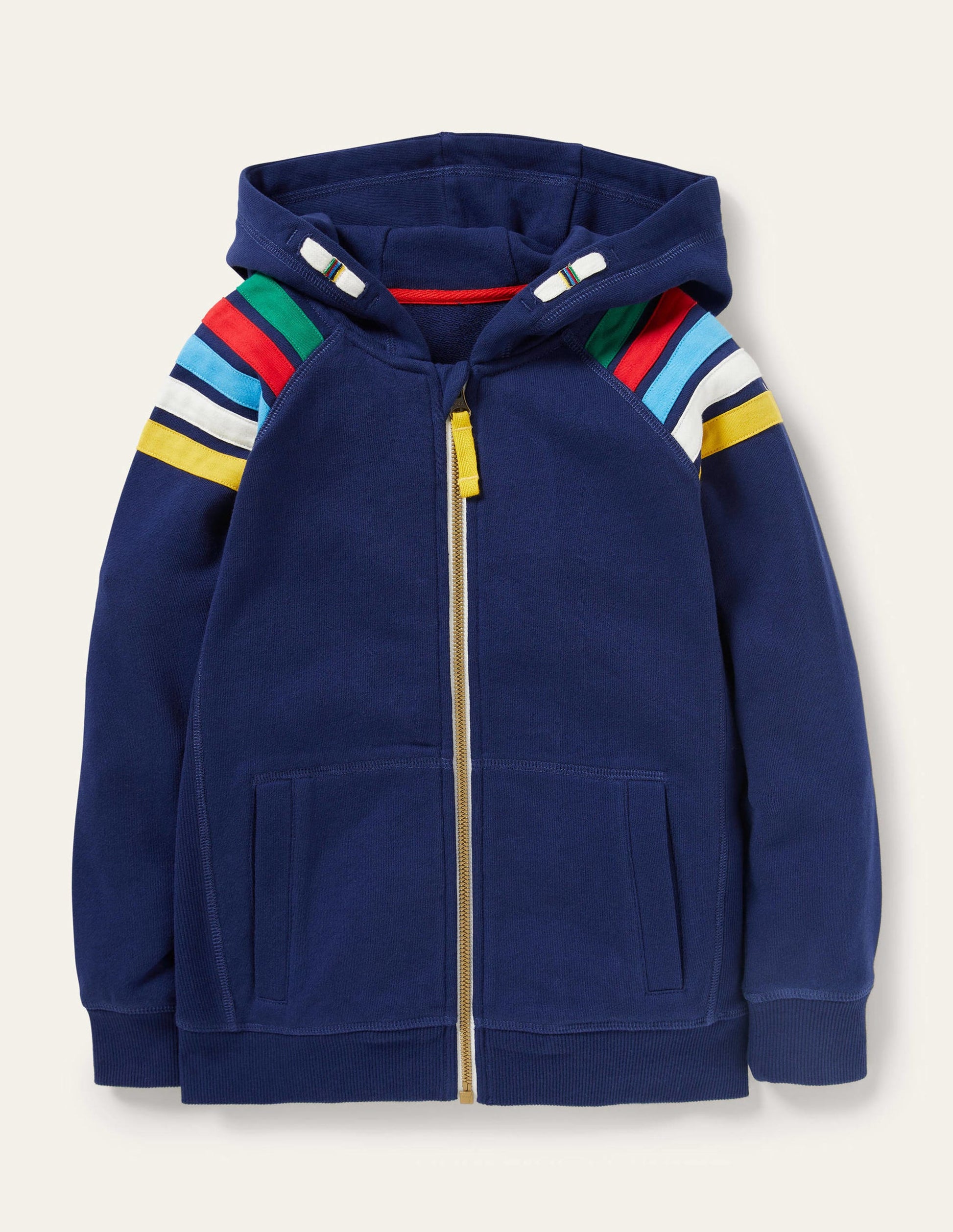 Rainbow Sleeve Zip-Up Hoodie-College Navy-1