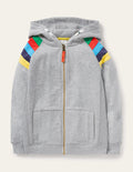Sweat à capuche zippé à manches arc-en-ciel-Gris chiné