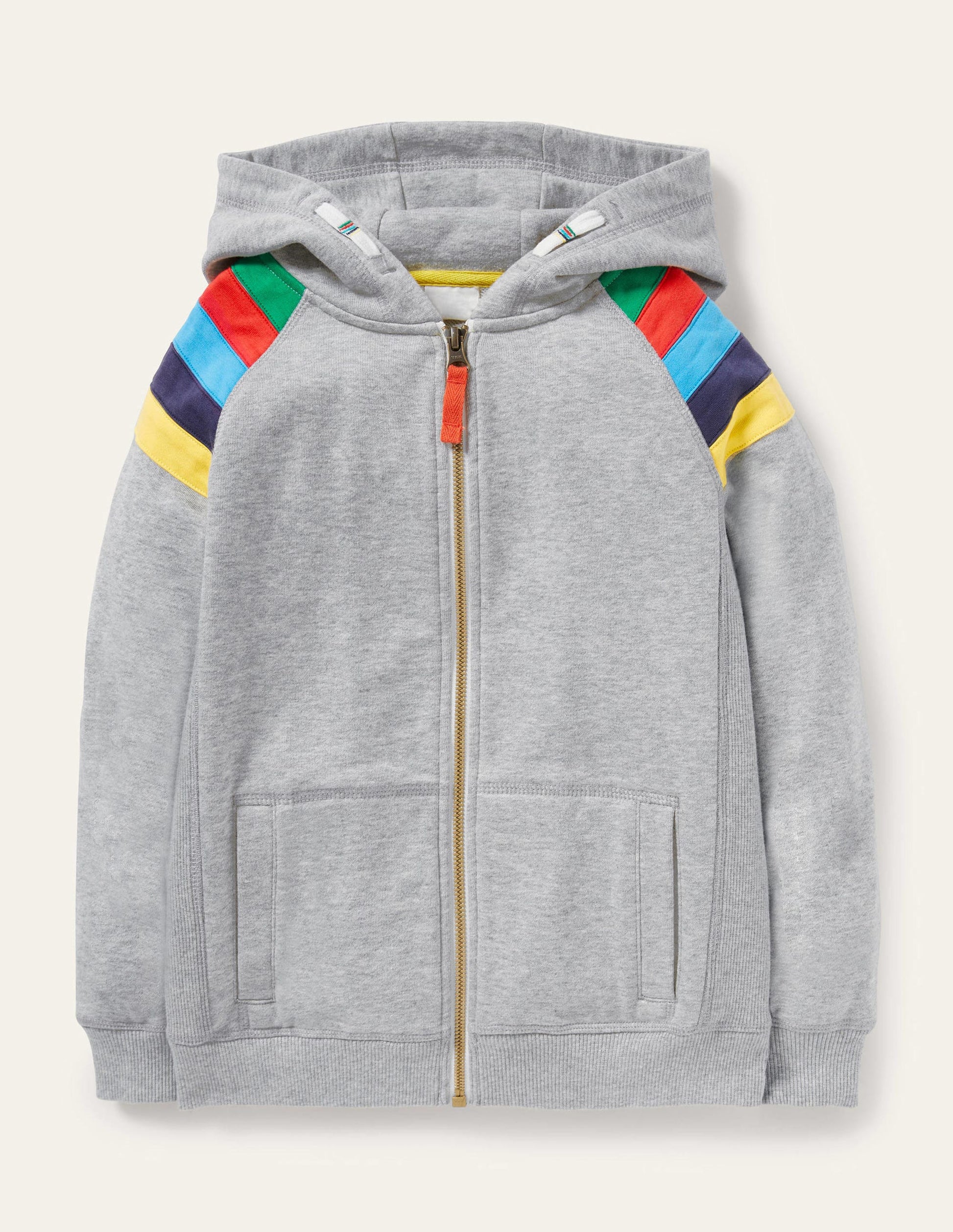 Sweat à capuche zippé à manches arc-en-ciel-Gris chiné-1