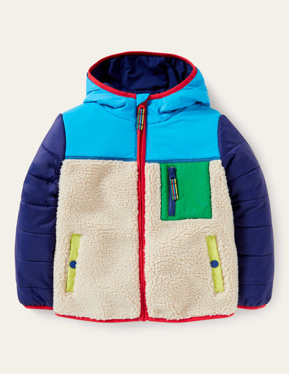 Colourblock Zip-up Fleece Jacket-Bunt, Blockfarben
