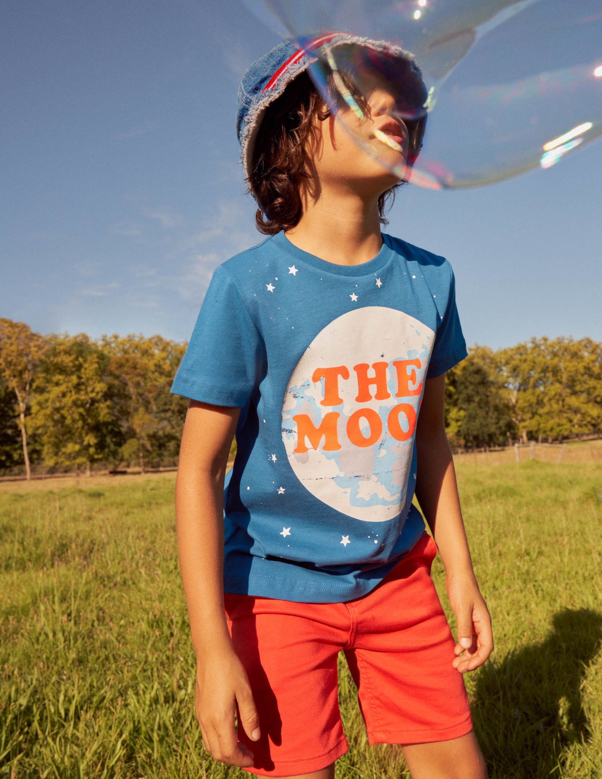 Im Dunkeln leuchtendes T-Shirt-Dunkles Petrol, Mond-7