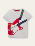 T-shirt à motif guitare recto verso-Gris chiné
