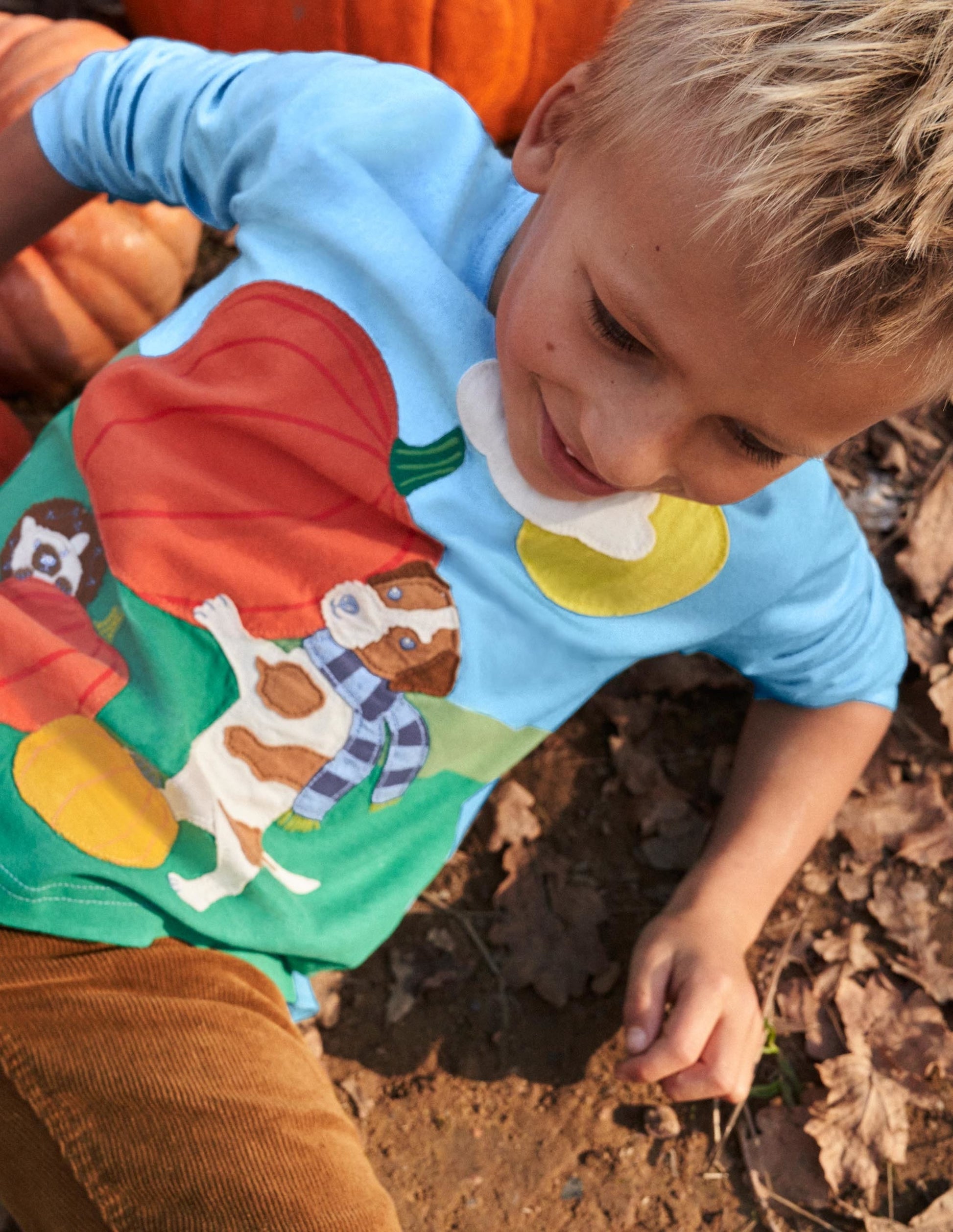 Blue Pumpkin Appliqué Long-Sleeved Halloween T-shirt-Citrouille bleu surf-4