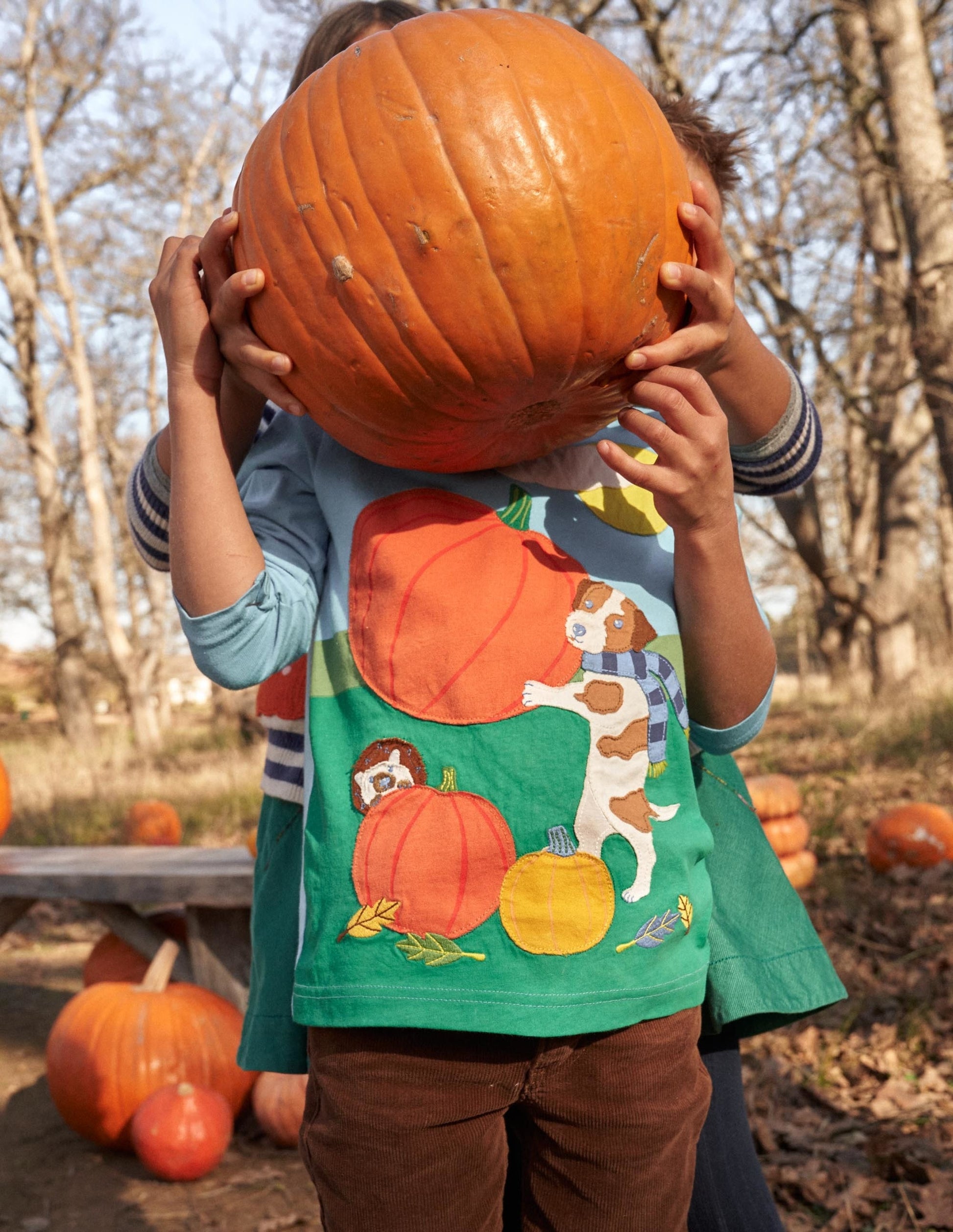 Blue Pumpkin Appliqué Long-Sleeved Halloween T-shirt-Citrouille bleu surf-5