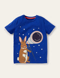 T-Shirt mit im Dunkeln leuchtendem Aufklappmotiv-Wellenblau, Hase