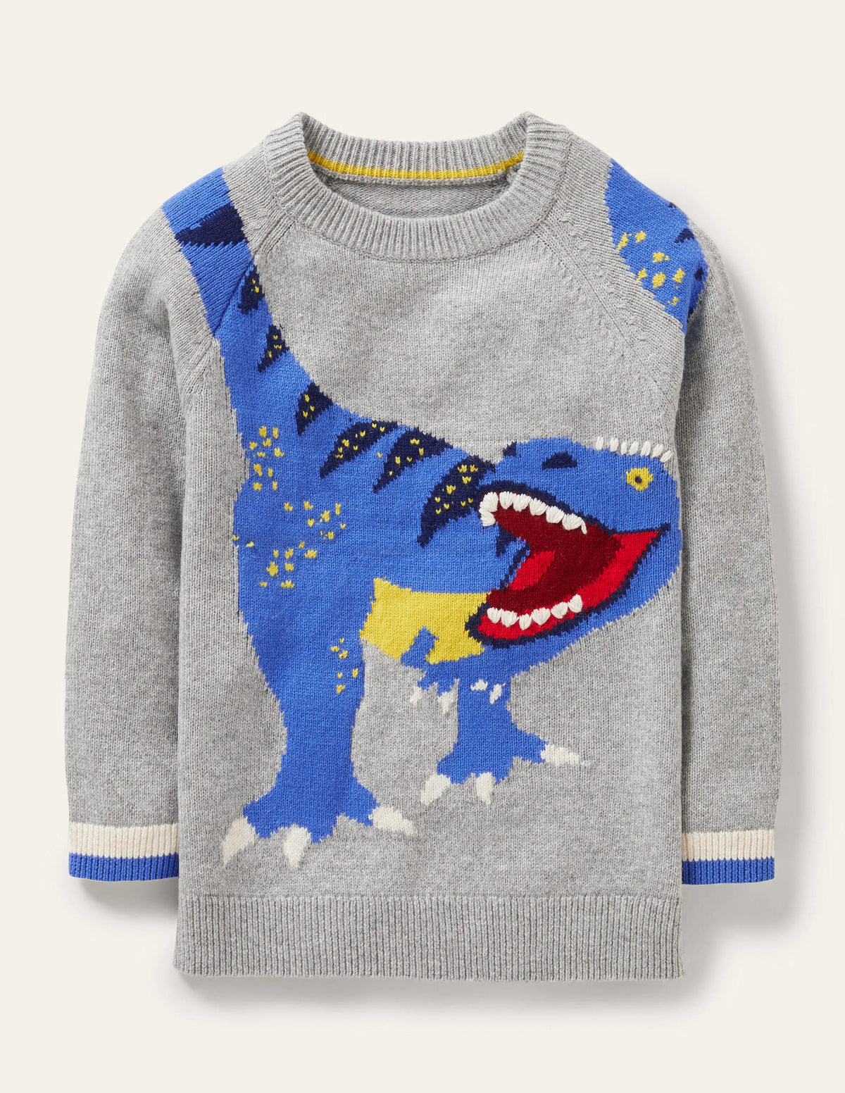 Fröhlicher Pullover-Grau Meliert, Dinosaurier - Image 1