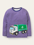 Oberteil mit Fahrzeug-Aufklappmotiv-Segelblau/Naturweiß, Recycling