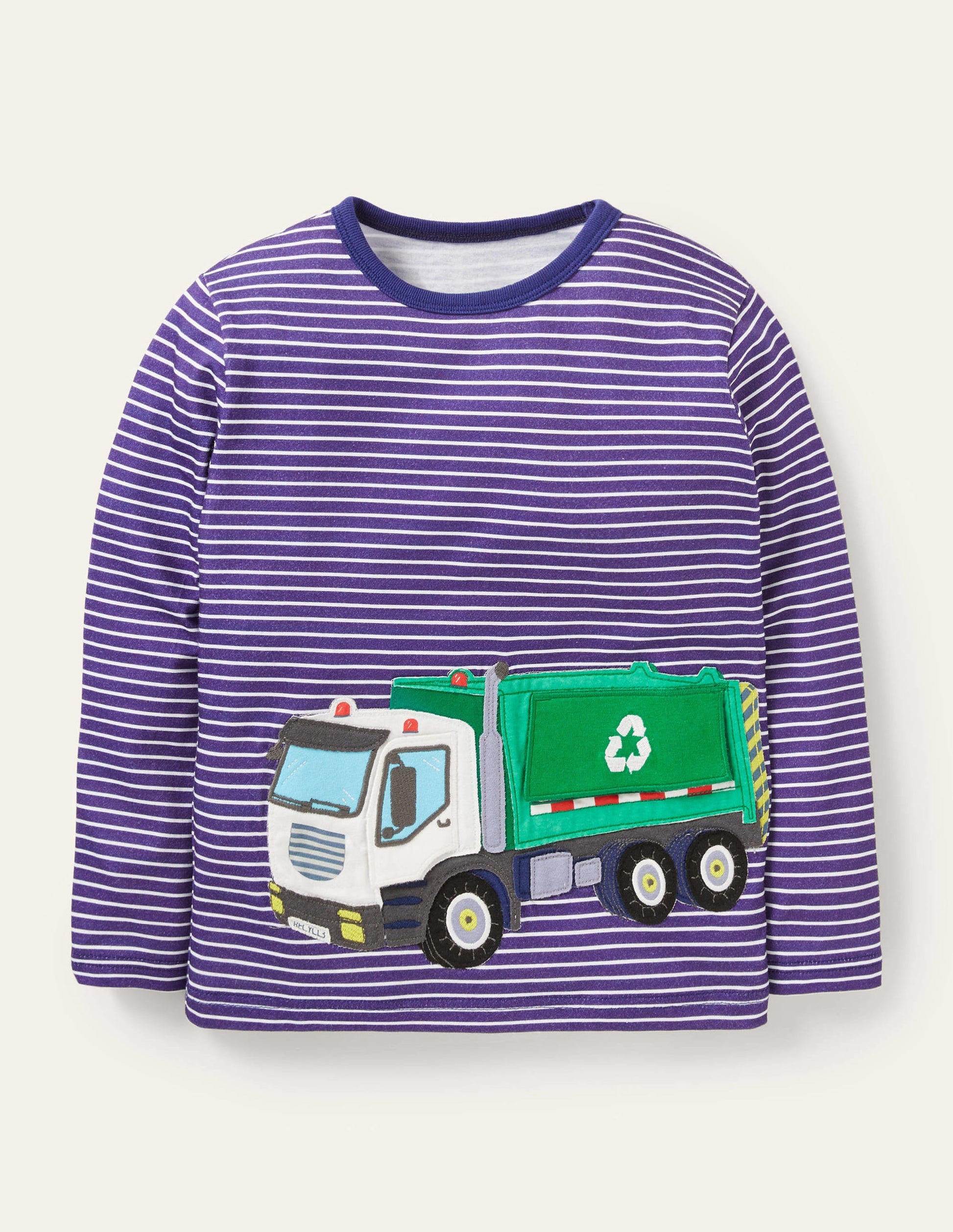 Oberteil mit Fahrzeug-Aufklappmotiv-Segelblau/Naturweiß, Recycling-1