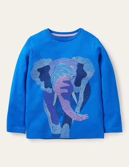 Oberteil mit Superstitch-Kräftiges Blau, Elefant-1