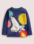 Oberteil mit Raketen-Aufklappmotiv-Navy, Schimmernd, Rakete