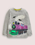 T-shirt à rabat Halloween-Train fantôme gris chiné