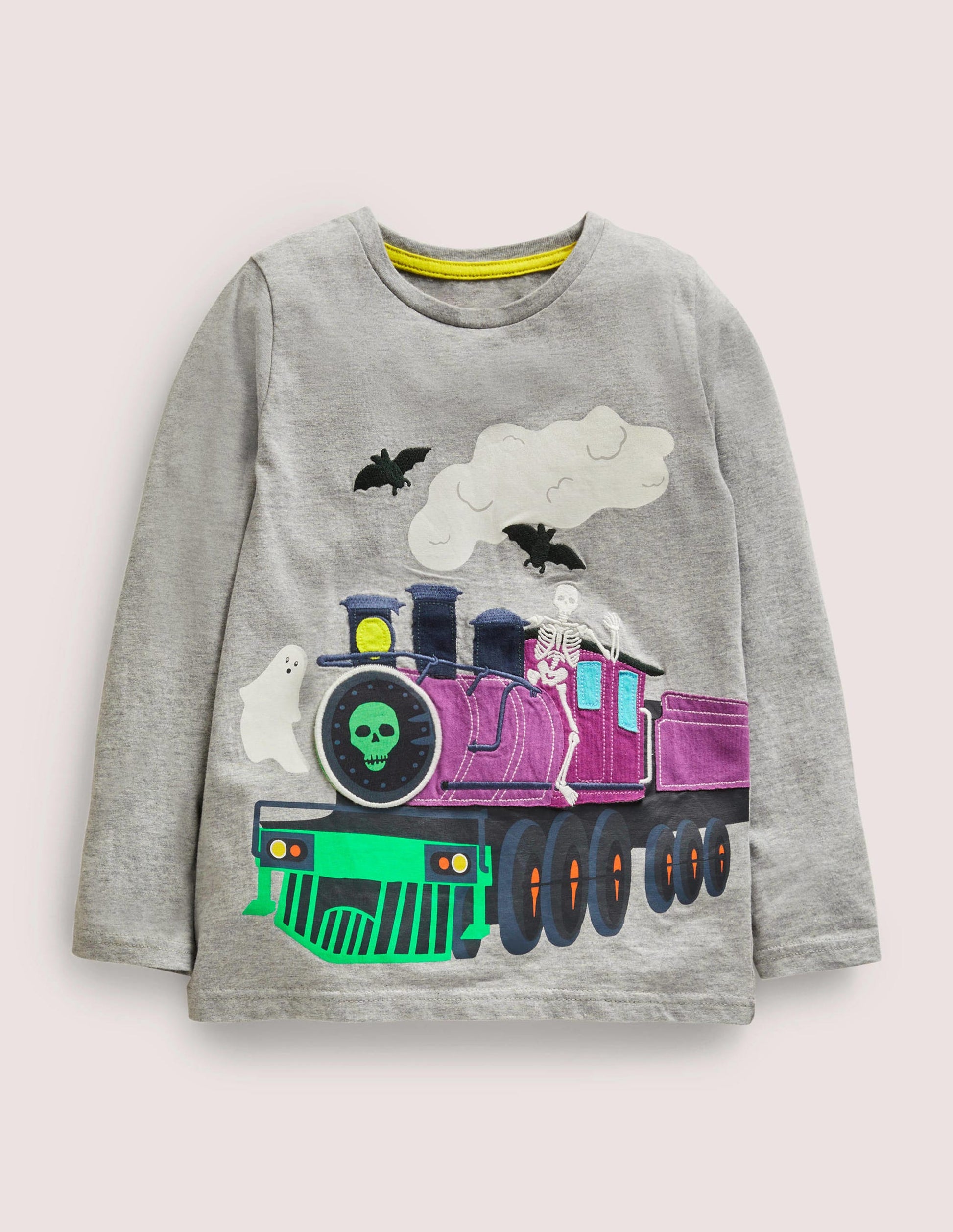 T-shirt à rabat Halloween-Train fantôme gris chiné-1