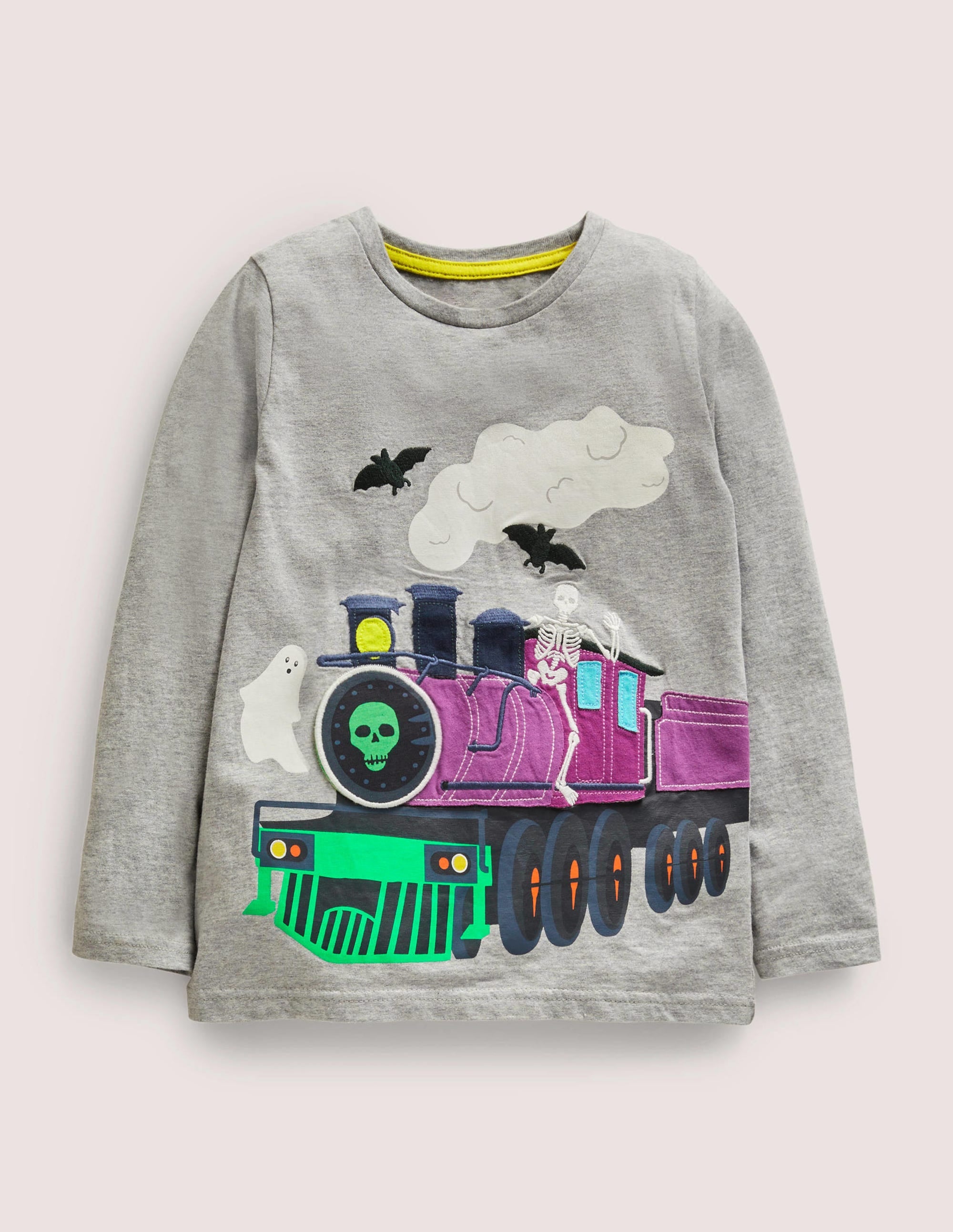 T-shirt à rabat Halloween-Train fantôme gris chiné - Image 1