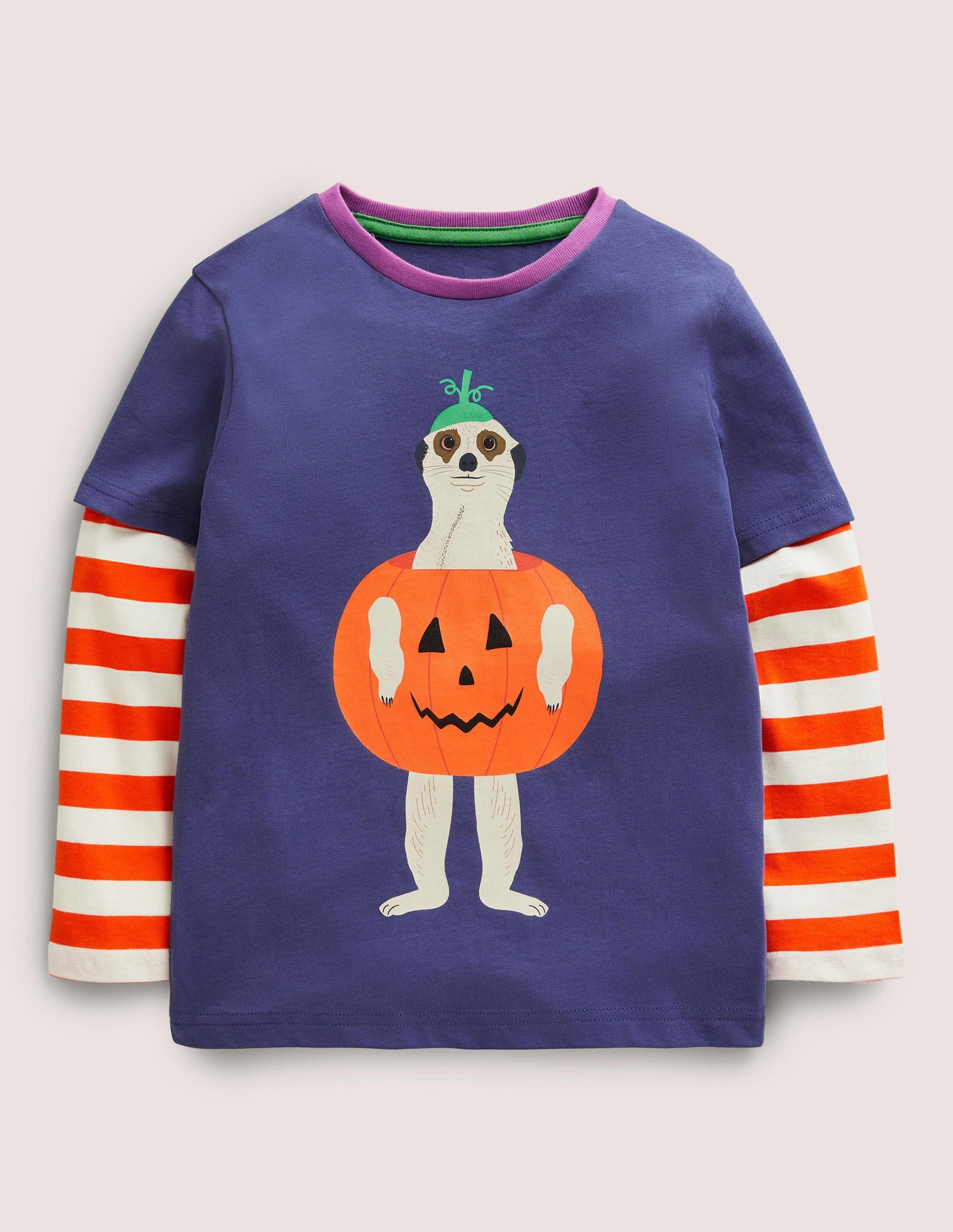 Doppellagiges Halloween-Oberteil-Navy/Naturweiß, Erdmännchen-1
