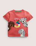 Birthday Appliqué T-shirt-3 avec chiens rouge feu