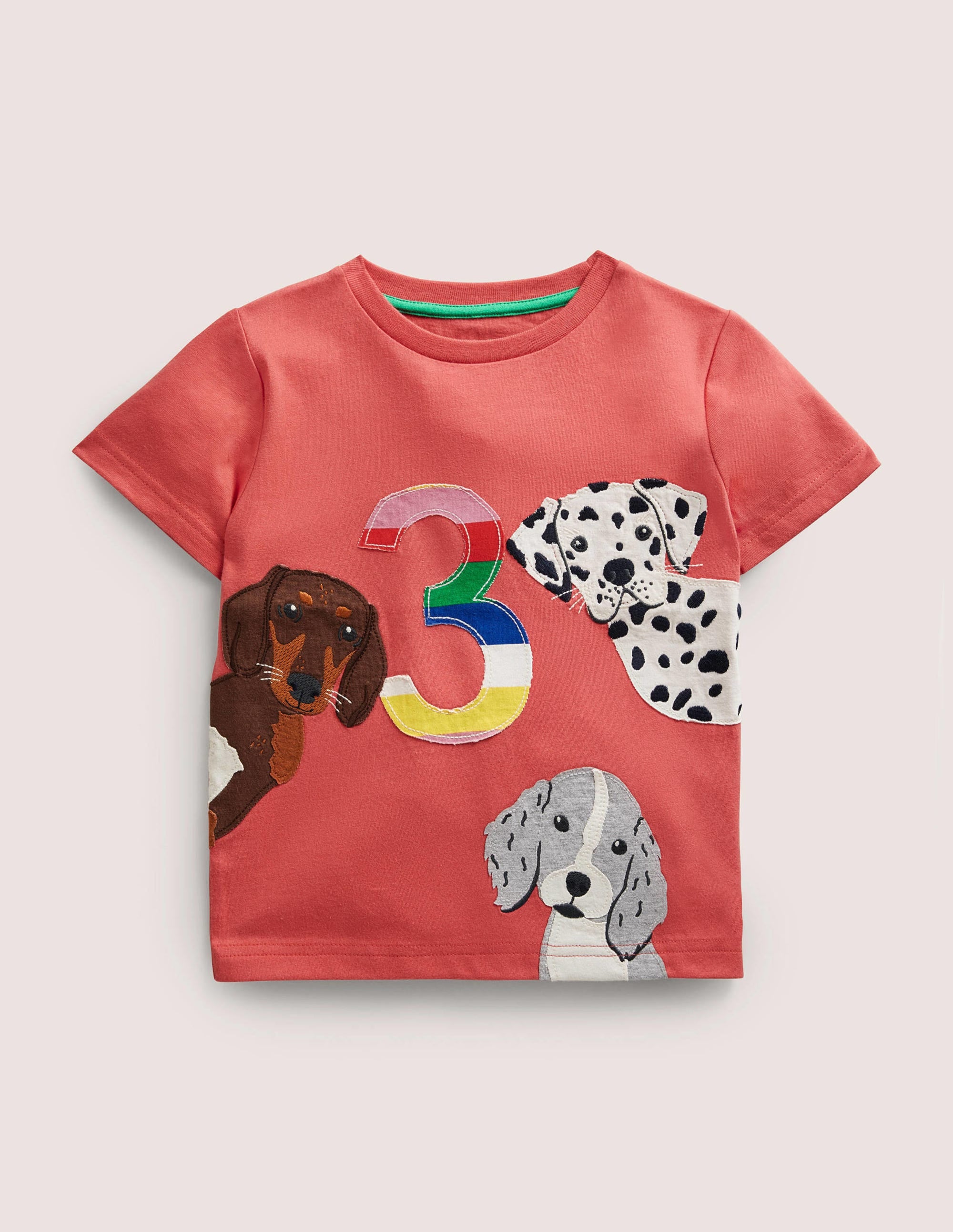 Birthday Appliqué T-shirt-3 avec chiens rouge feu - Image 1