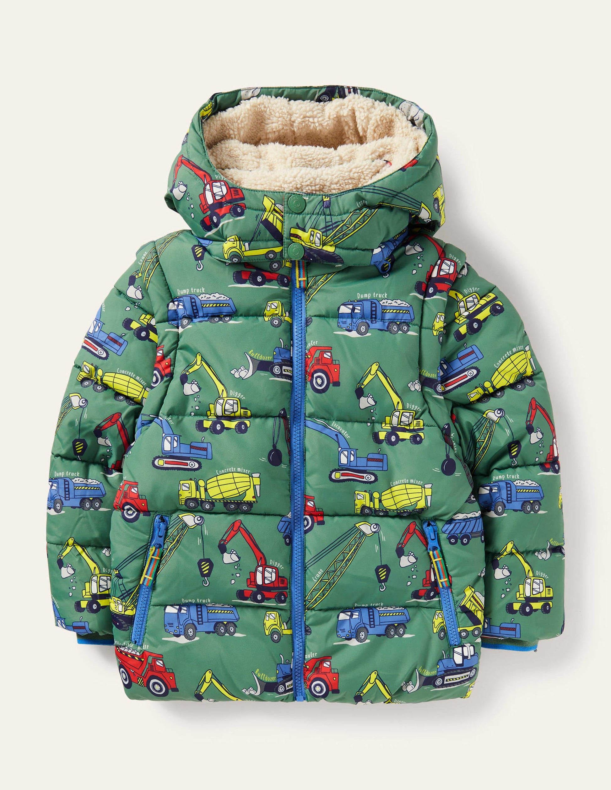 Doudoune cosy 2-en-1-Véhicules vert romarin-1