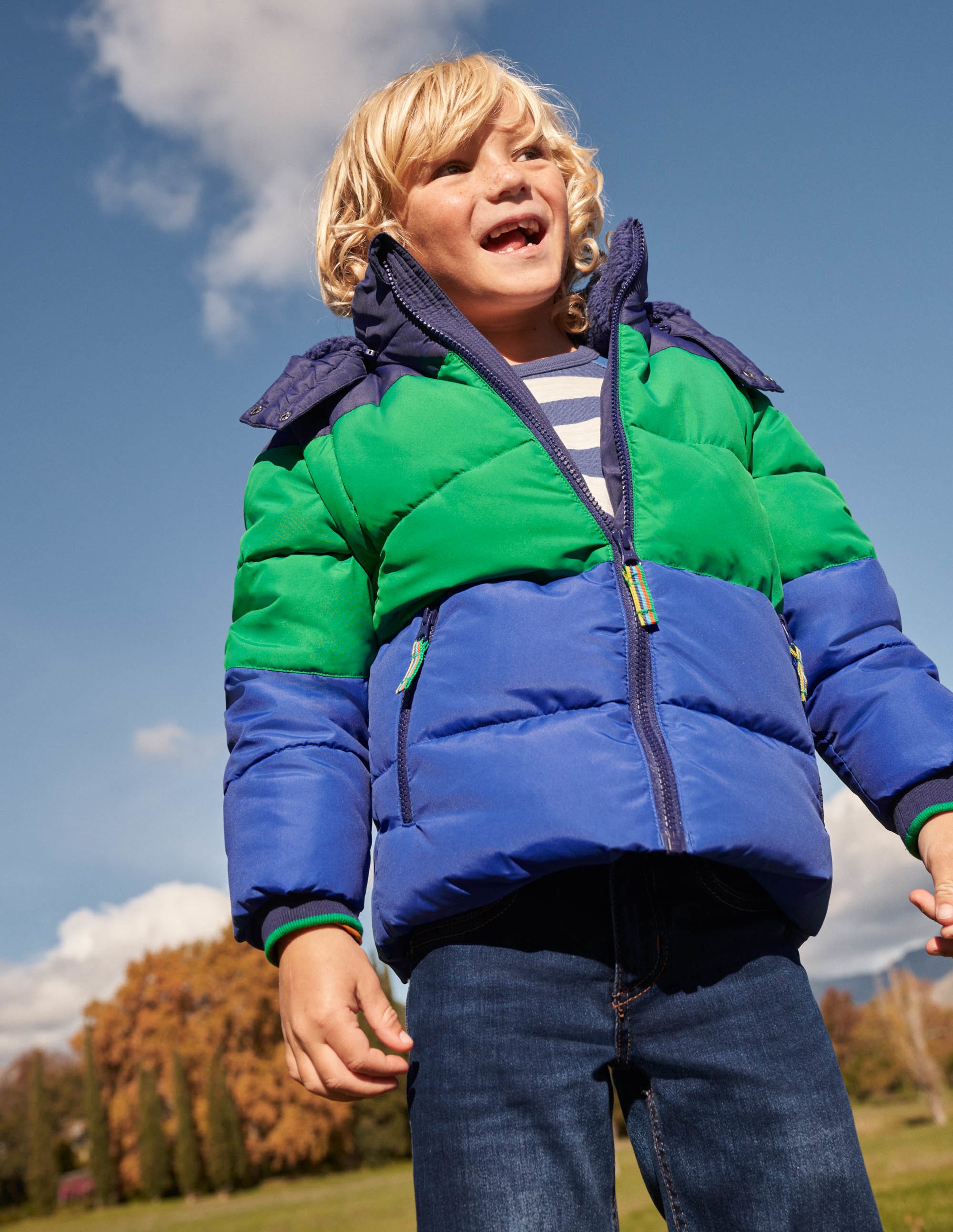 Colourblock 2-in-1 Puffer Jacket-Schuluniform-Navy/Grün, Blockfarben - Image 5