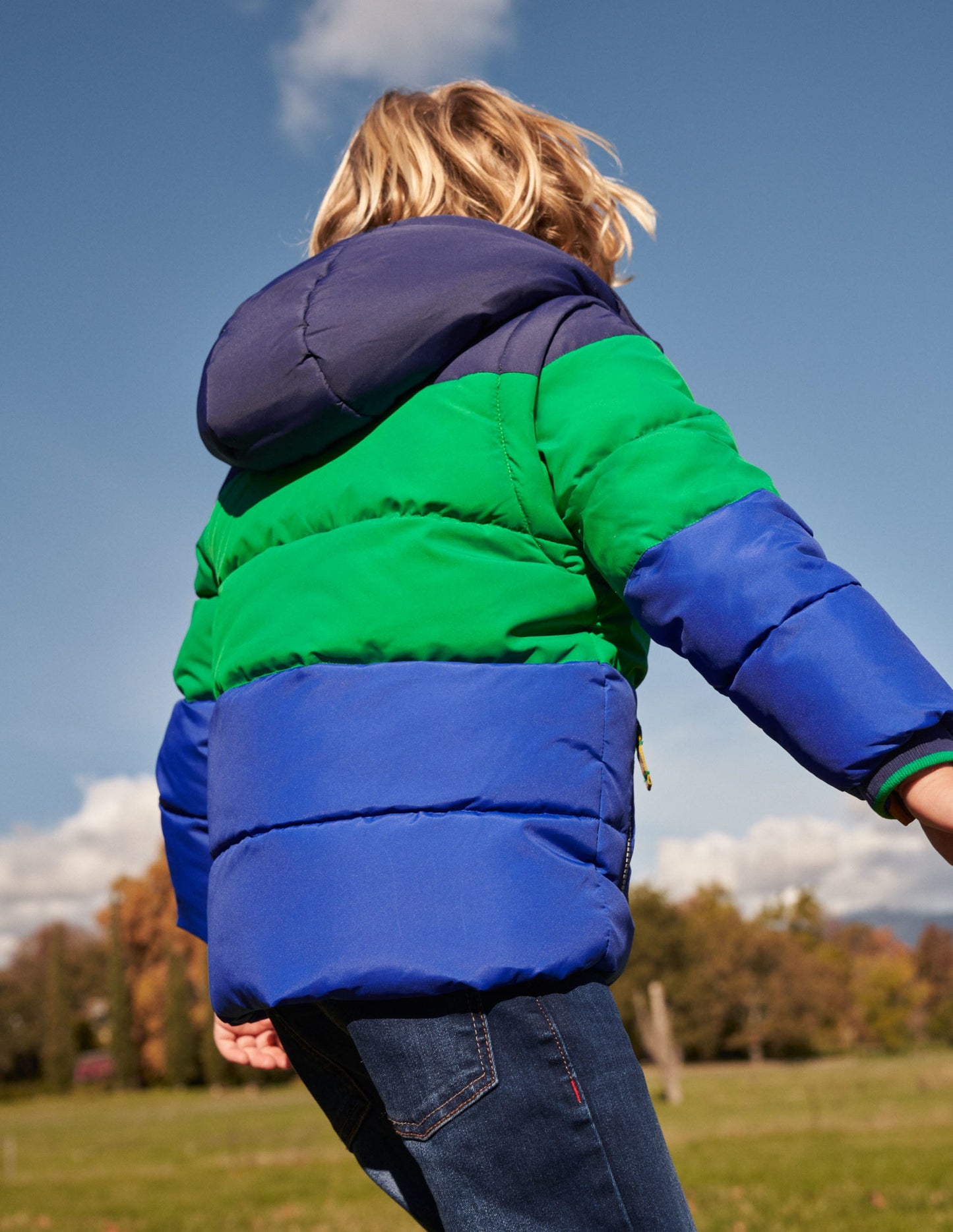 Colourblock 2-in-1 Puffer Jacket-Schuluniform-Navy/Grün, Blockfarben