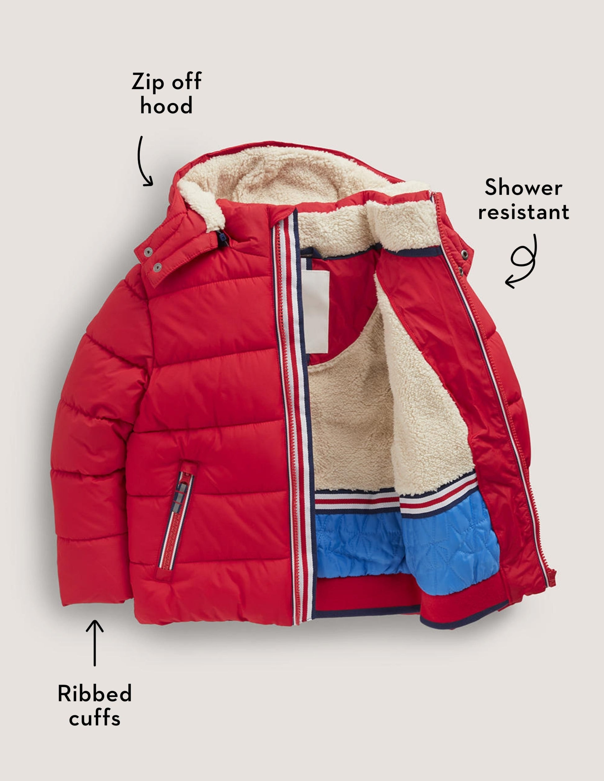 Shower-Resistant Padded Jacket-Rockabilly Red-5