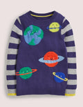 Gemusterter Pullover mit Logo-Schuluniform-Navy, Planeten